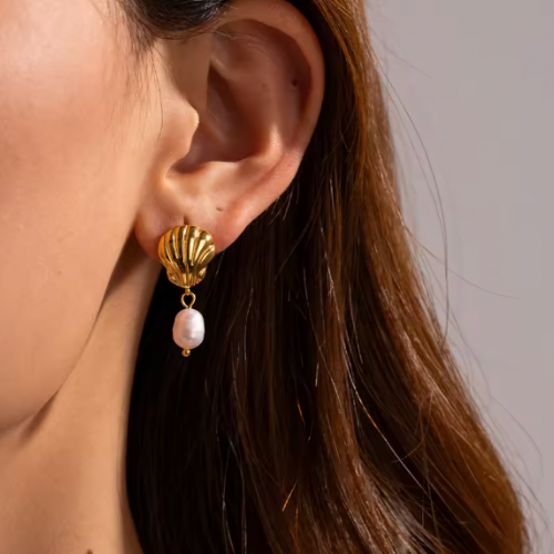Ariel Shell Pearl Drop Earrings