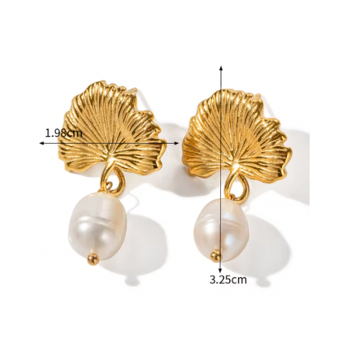 Ginko Pearl Drop Stud Earrings