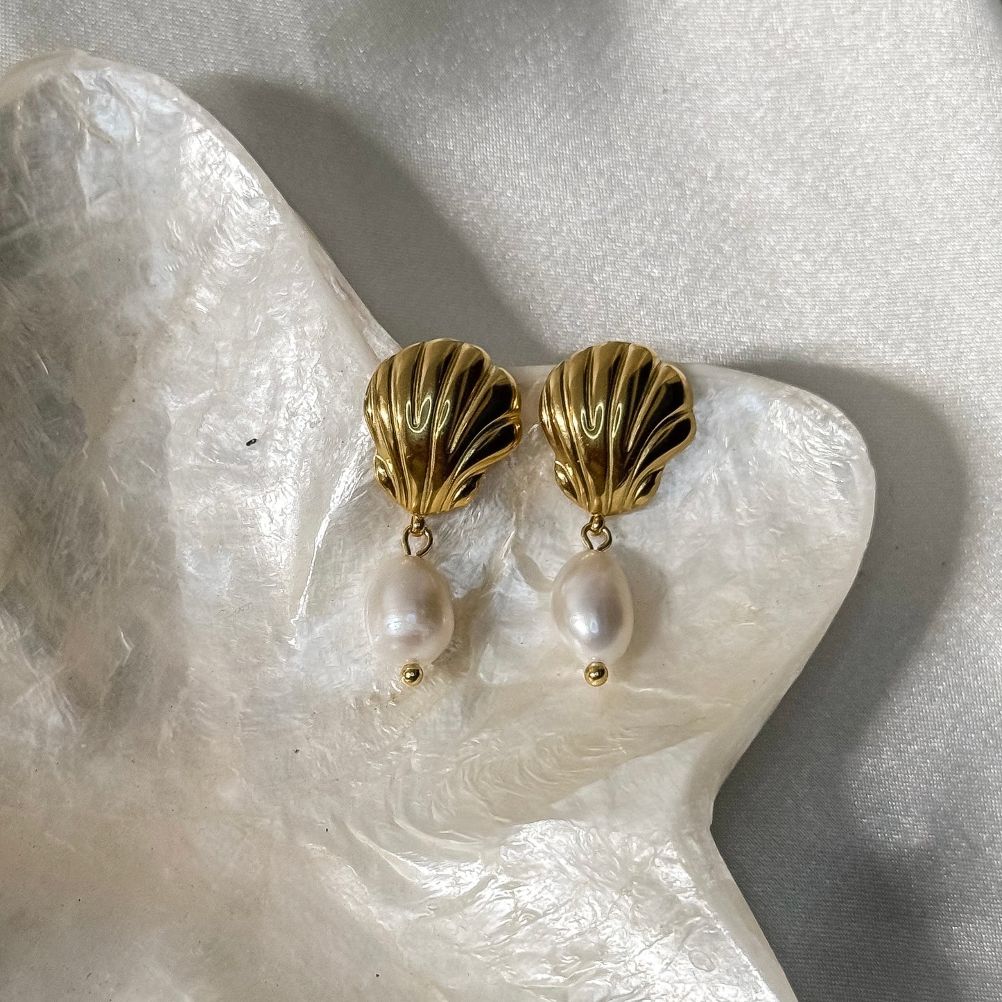 Ariel Shell Pearl Drop Earrings
